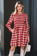Plaid Smock Puff Sleeve Mini Dress