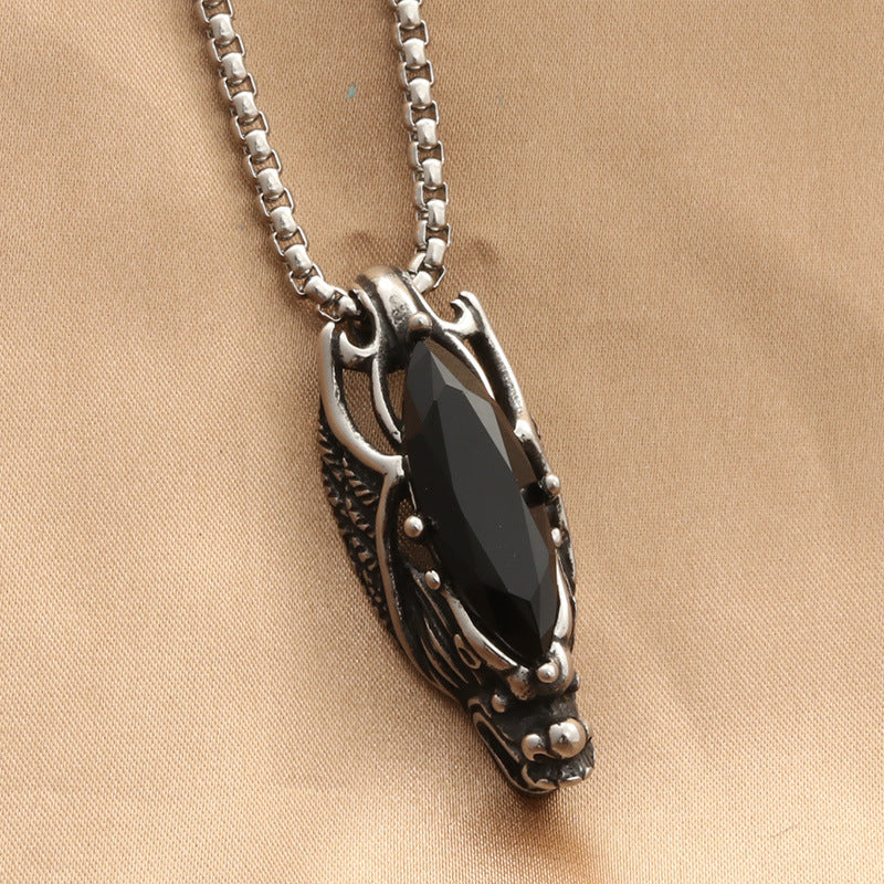 Retro Fashionable Men's Gemstone Dragon Stainless Steel Pendant