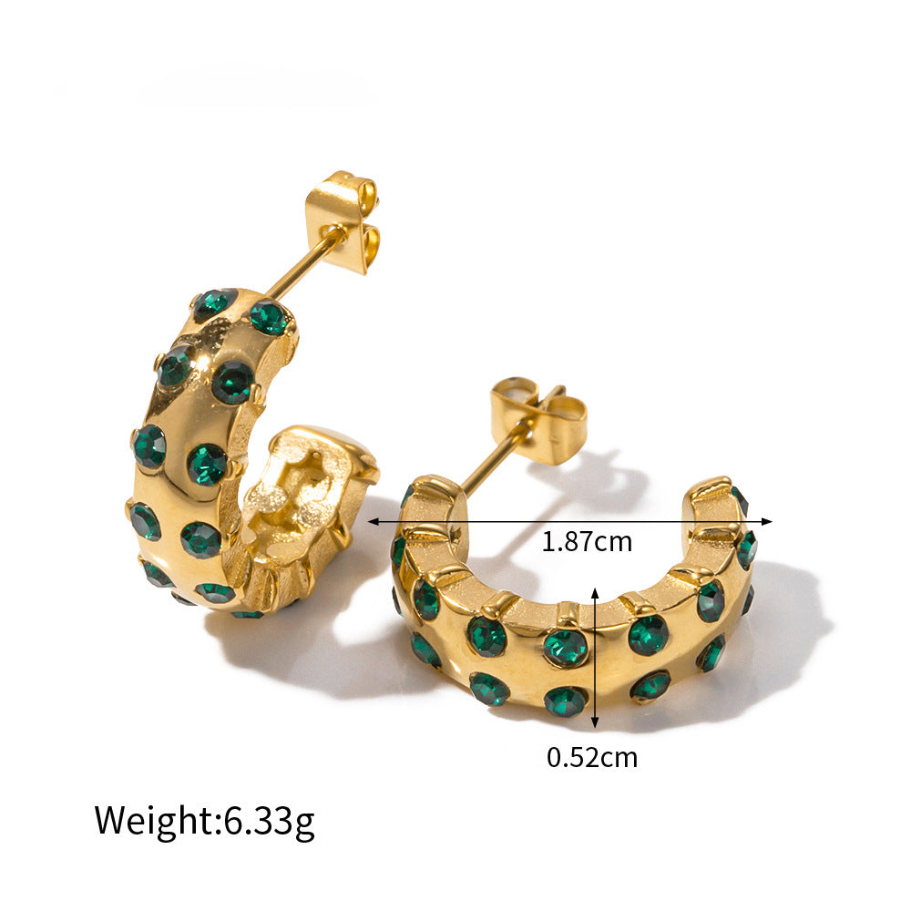 18K Gold Fashion Dazzling C Shape Inlaid Zircon Polished Earrings