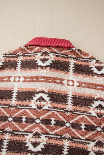 Deep Rose Geometric Print Jacket with Corduroy Trim