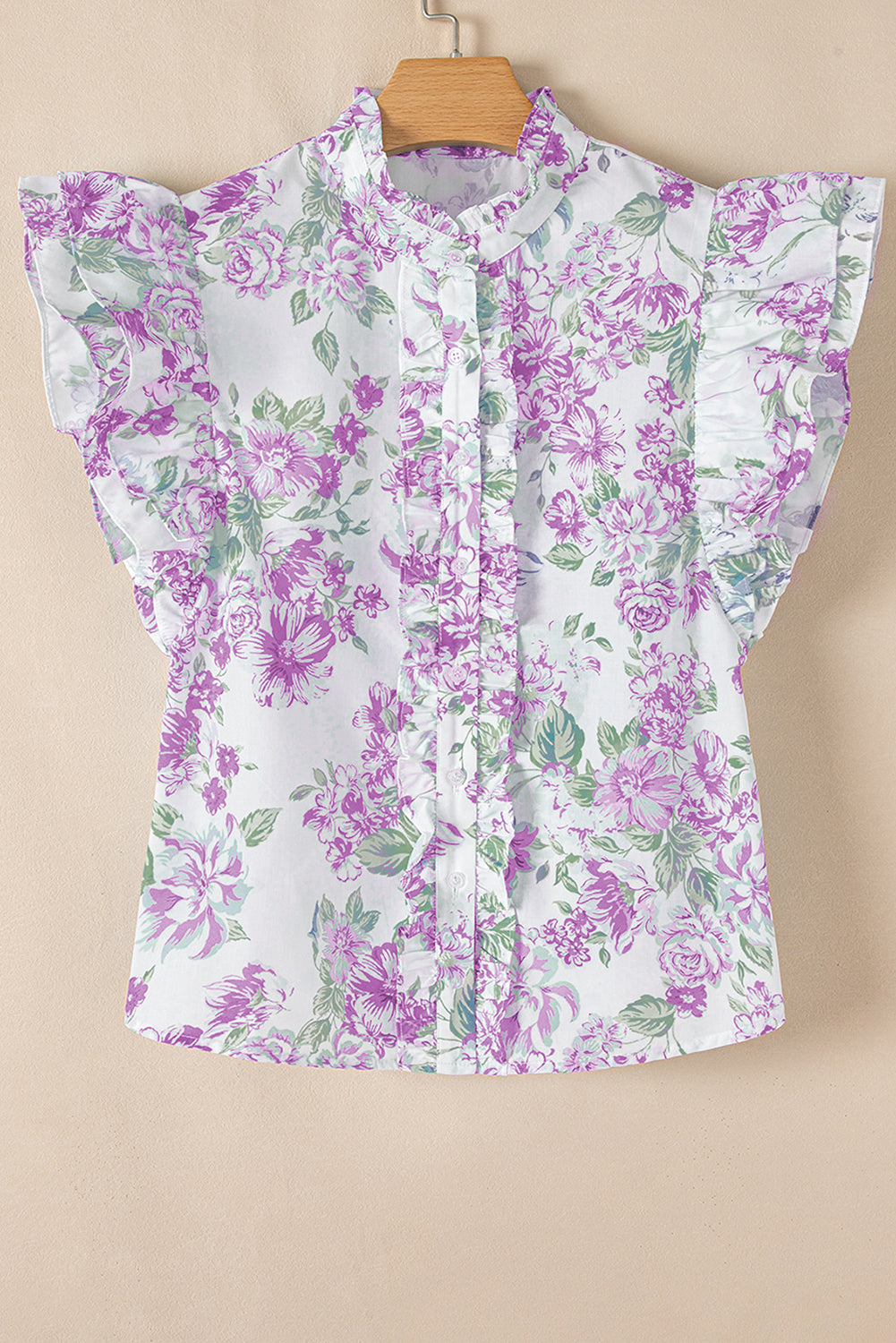 Floral Ruffle Sleeve Button-Up Shirt | Romantic Collared Blouse