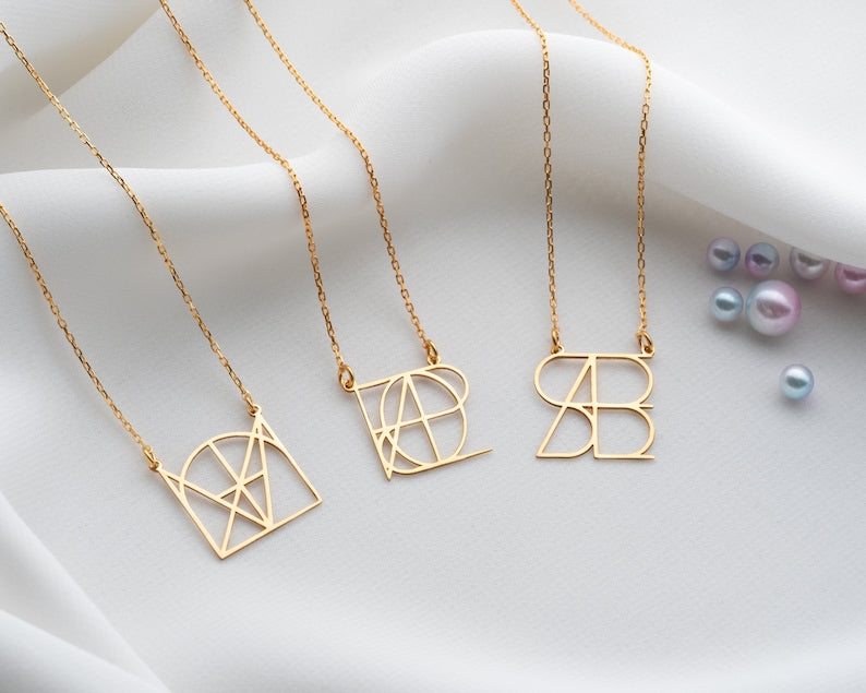 Customized Intertwined Initial Monogram Necklace Minimalist Jewelry