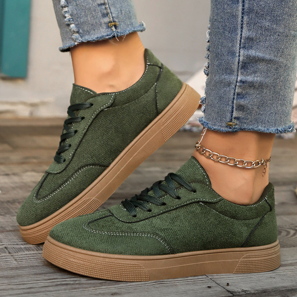 Women's Round Toe Lace-Up Casual Sneakers in Grey and Beige
