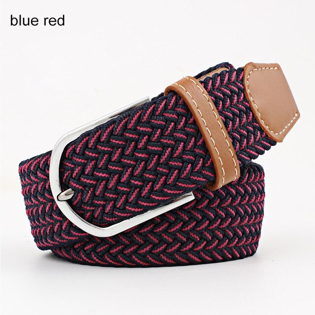 Women's Elastic Woven Belt with Faux Leather Trim & Metal Buckle - Image 15