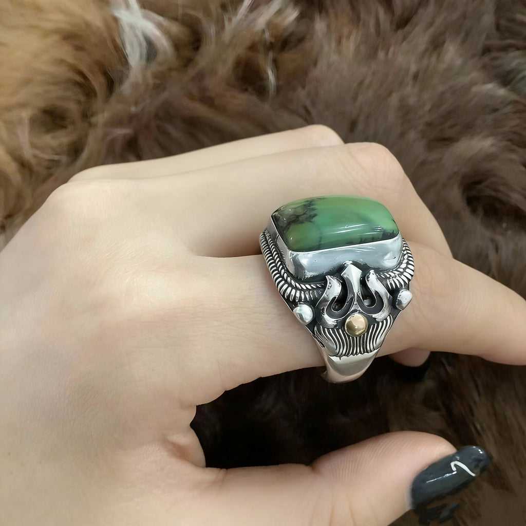 2023 New Xizang Nepalese Green Oval Ring, Versatile Retro Ethnic Style Ring For Men And Women