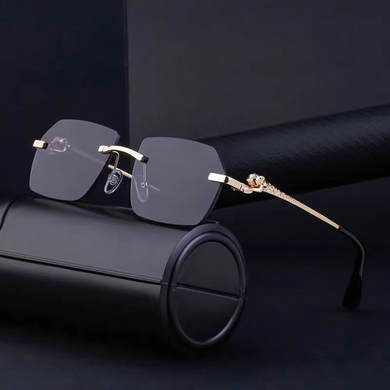 Gold Rimless Cheetah Print Sunglasses Hip-Hop Style Shades