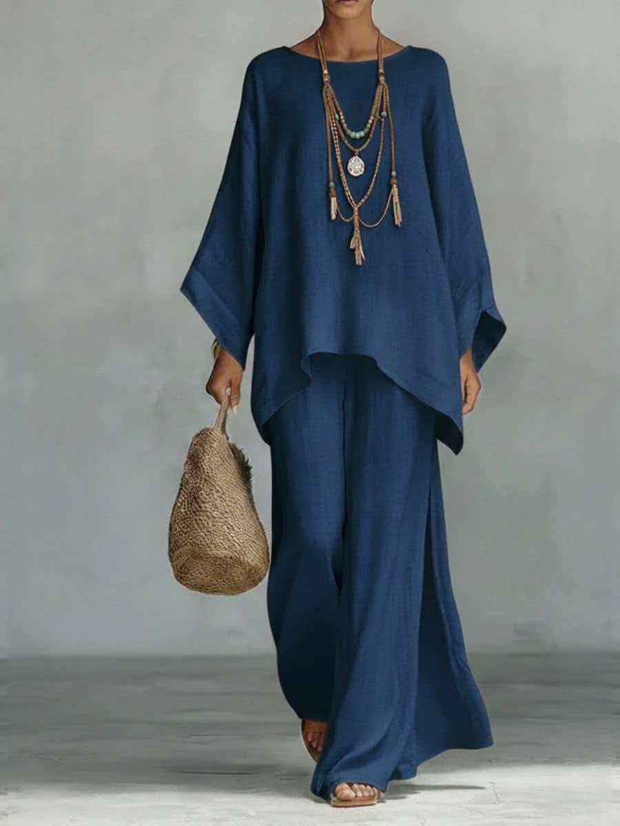 Women's Bohemian Printed Long Sleeve Top and Wide Leg Pant Set