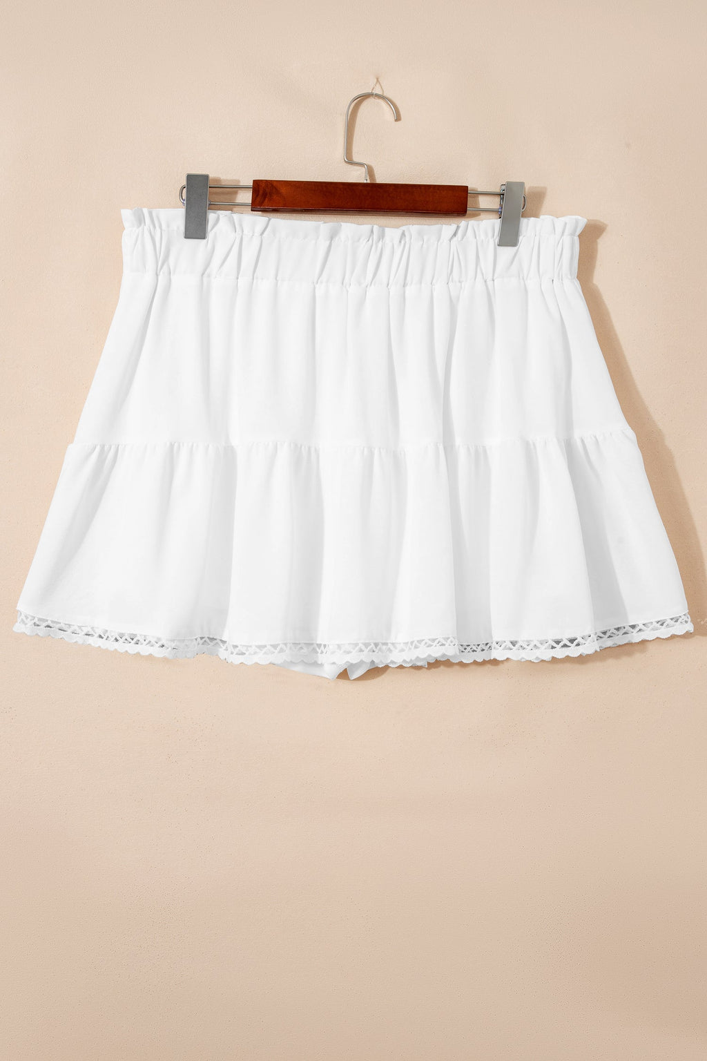 Navy Frilled Elastic Waist Lace Trim Boho Ruffled Shorts