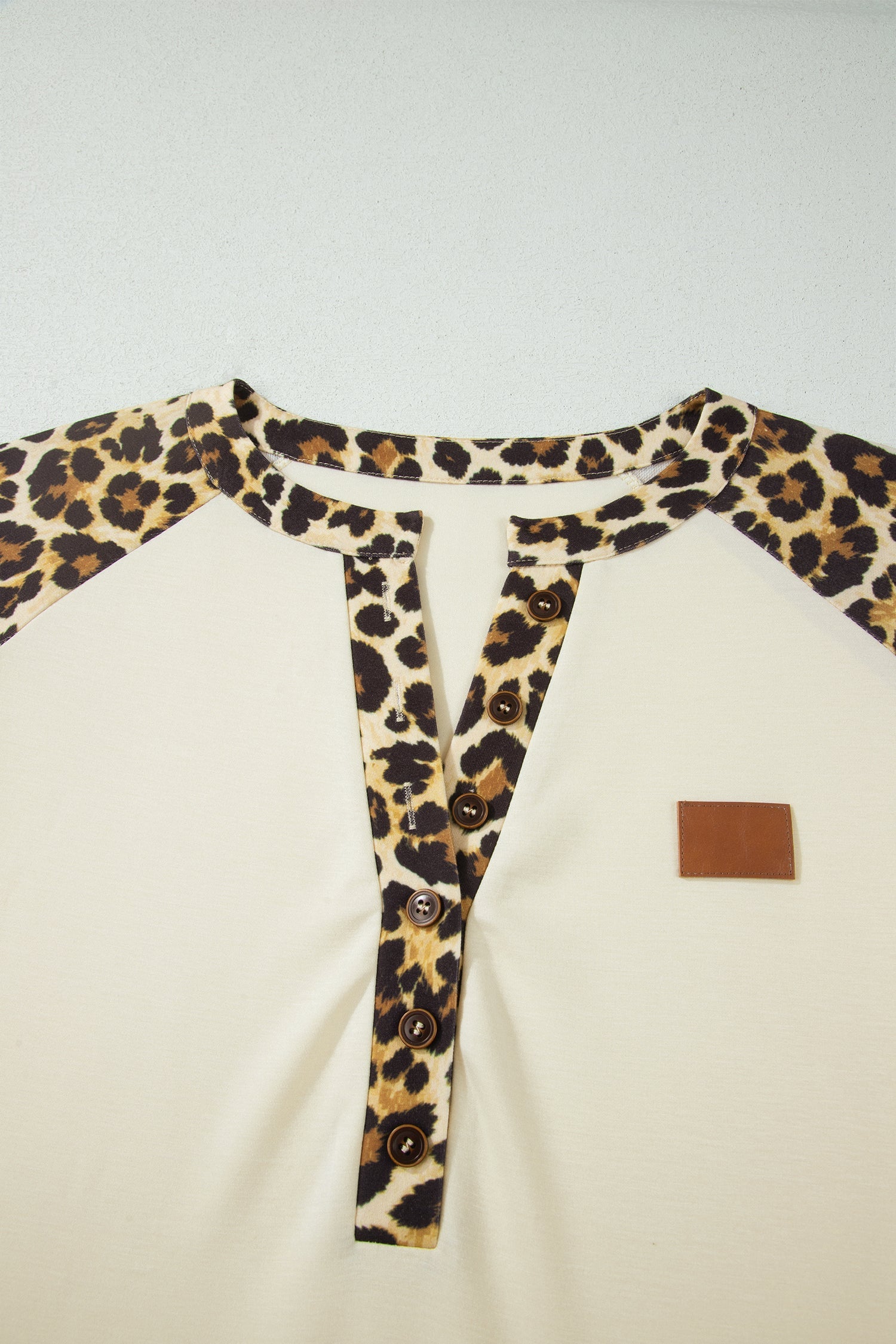 Contrast Patchwork Polo Tee in Leopard Print and Beige
