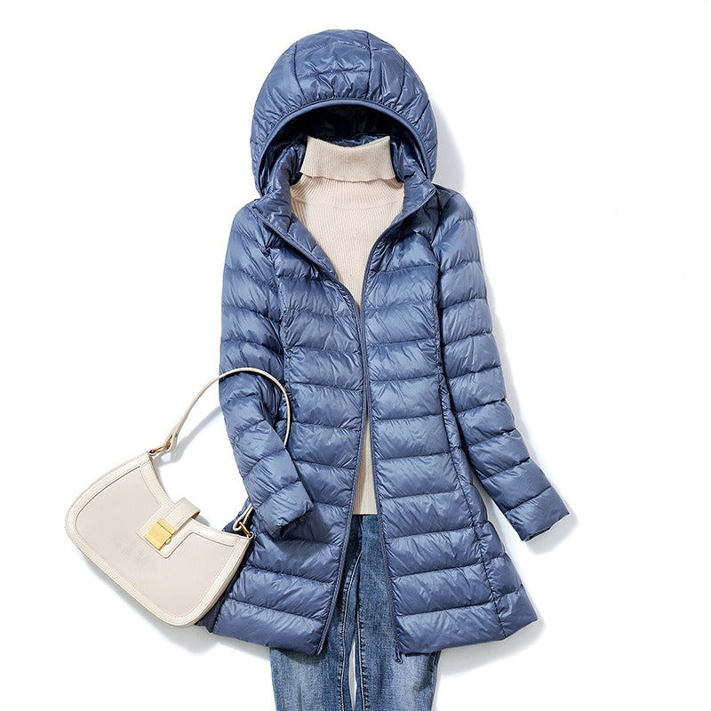Women's Harajuku Oversized Mid-Length Hooded Down Jacket Pink Taupe - Image 3
