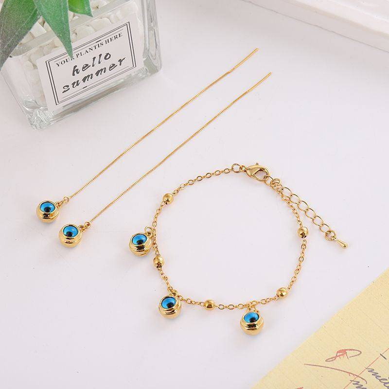 Gold-Tone Blue Evil Eye 5-Piece Necklace Bracelet Earring Set