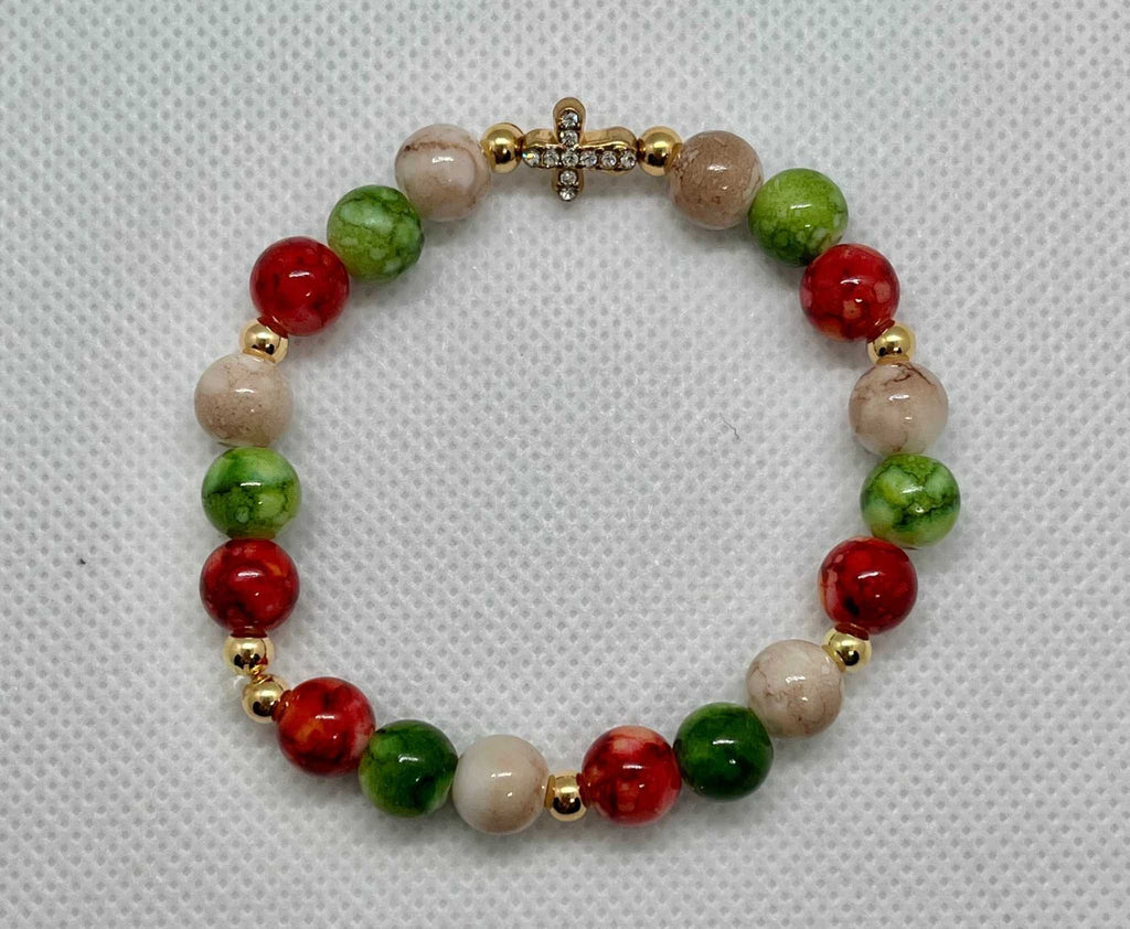 Bead Bracelet Jeweled Christmas Gold Cross