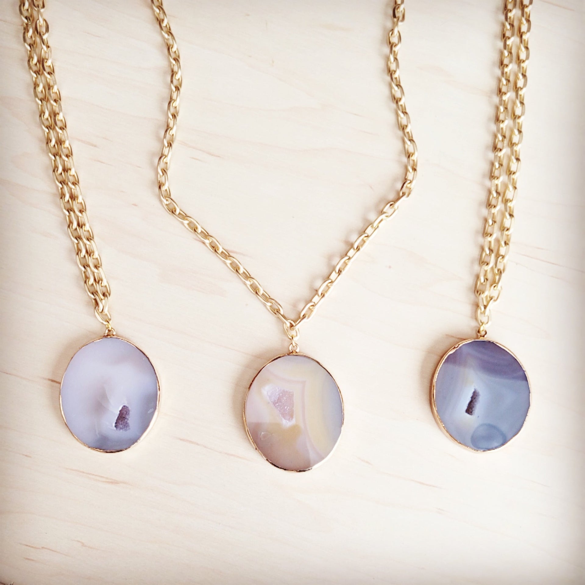 Matte Gold Gilded Agate Pendant Necklace Natural Stone Jewelry - Image 2