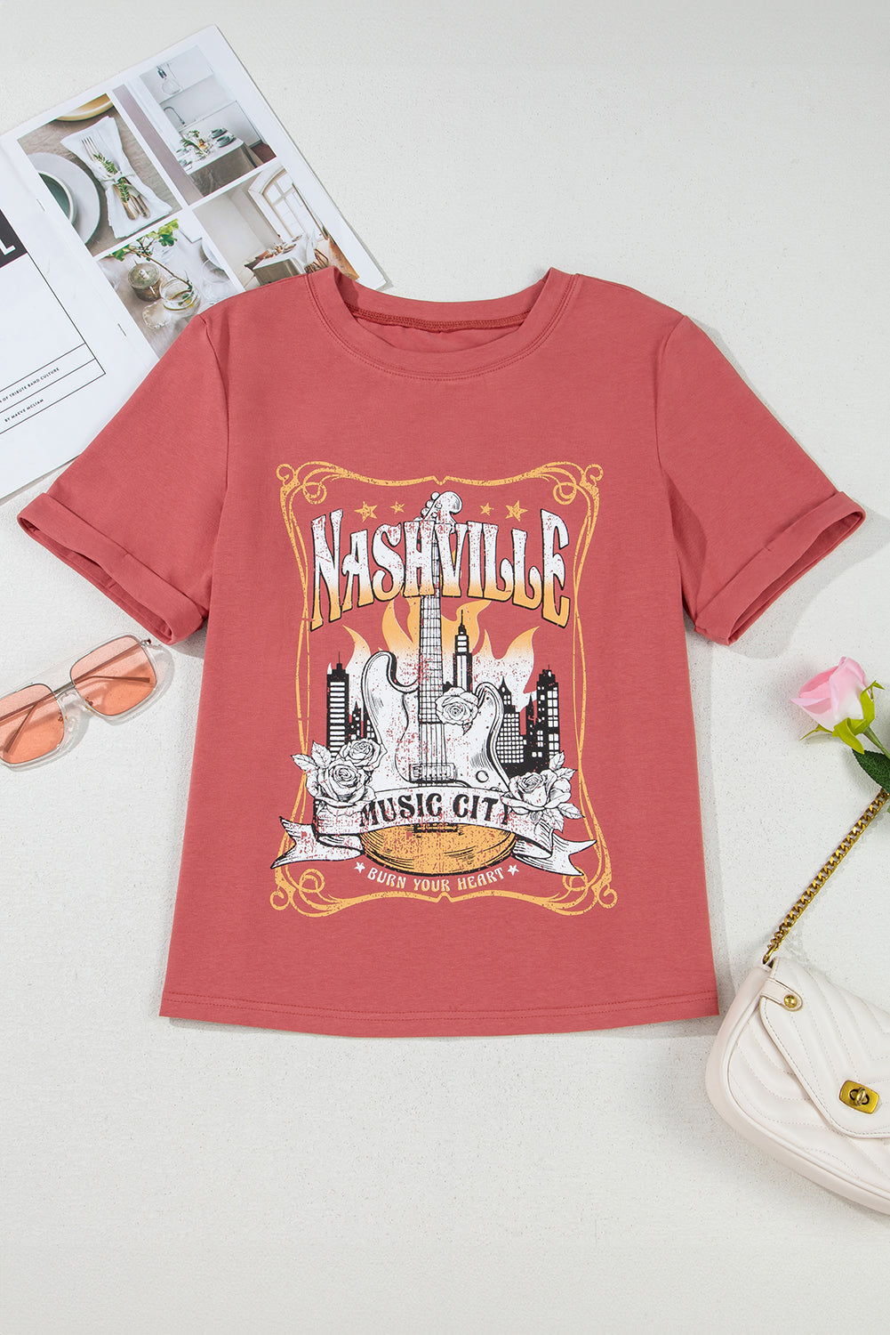 Mineral Red Nashville Music City Graphic Retro Tee