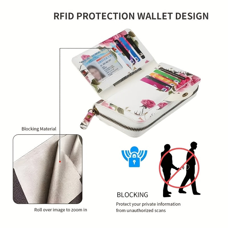 Elegant Floral PU Clutch Chic Zipper Wallet  Phone Bag