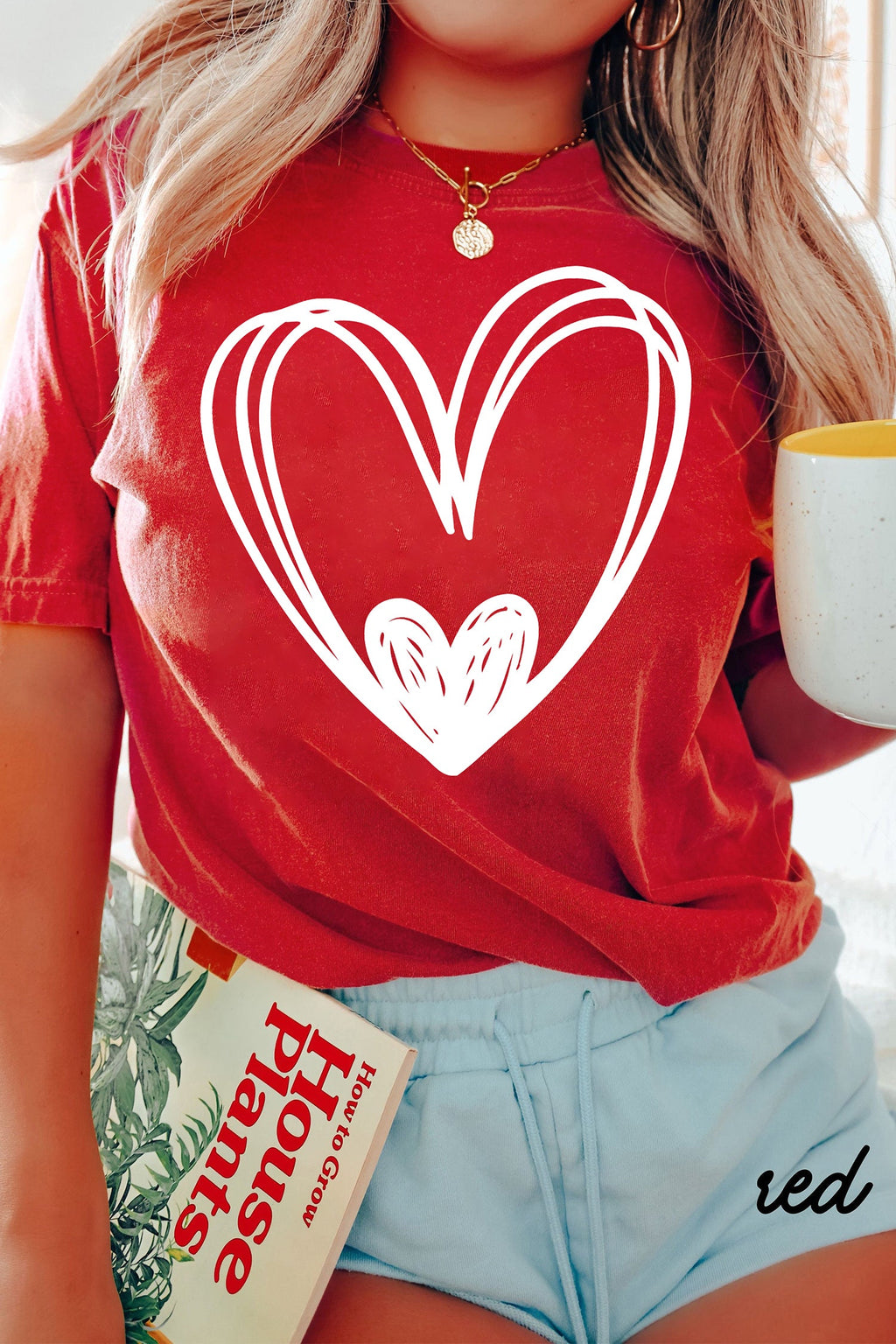 Red Hand Drawn Heart Valentine's Day T-Shirt | Cotton Blend Tee