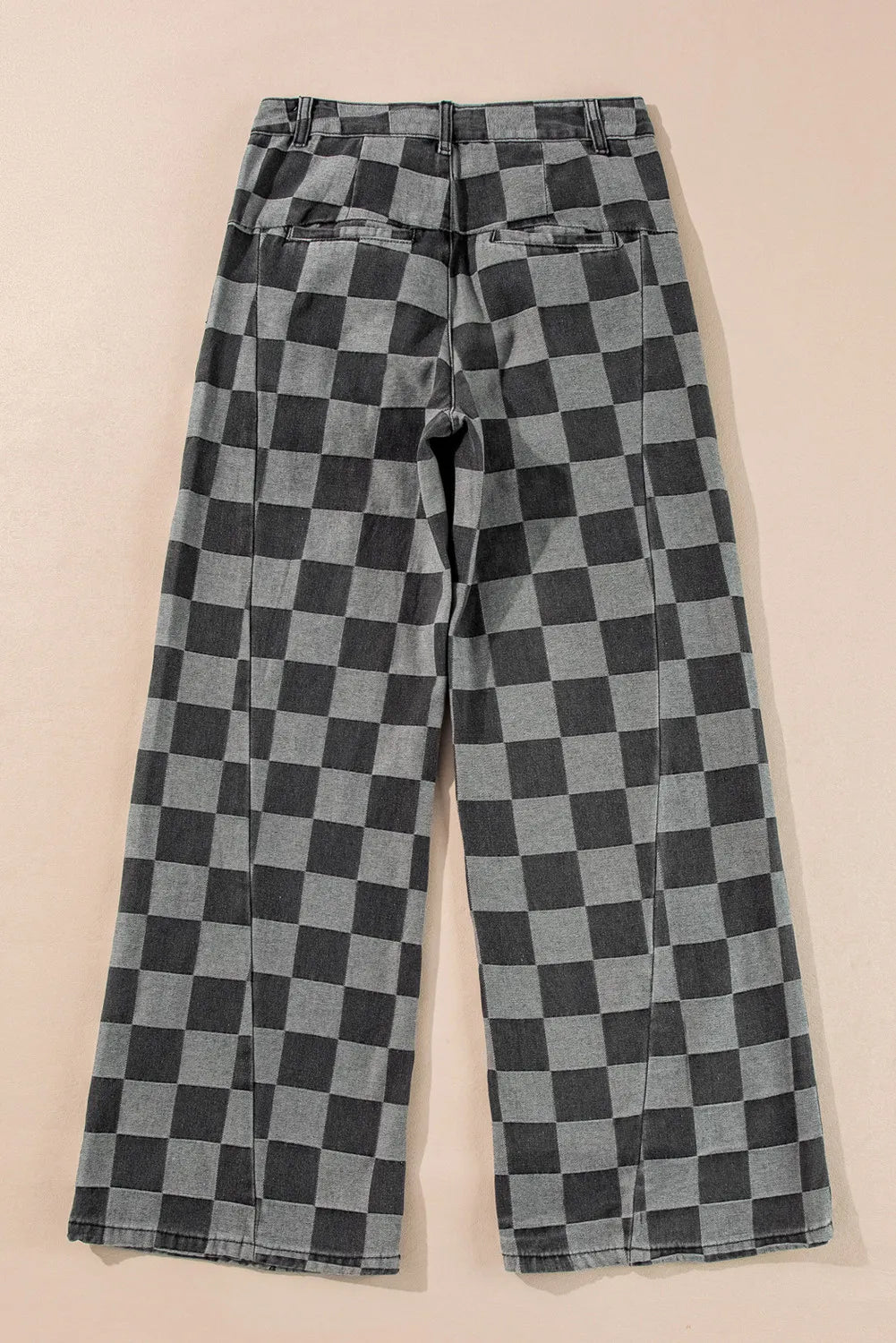 Checkered Wide Leg Jeans | Black & Grey High-Rise Denim