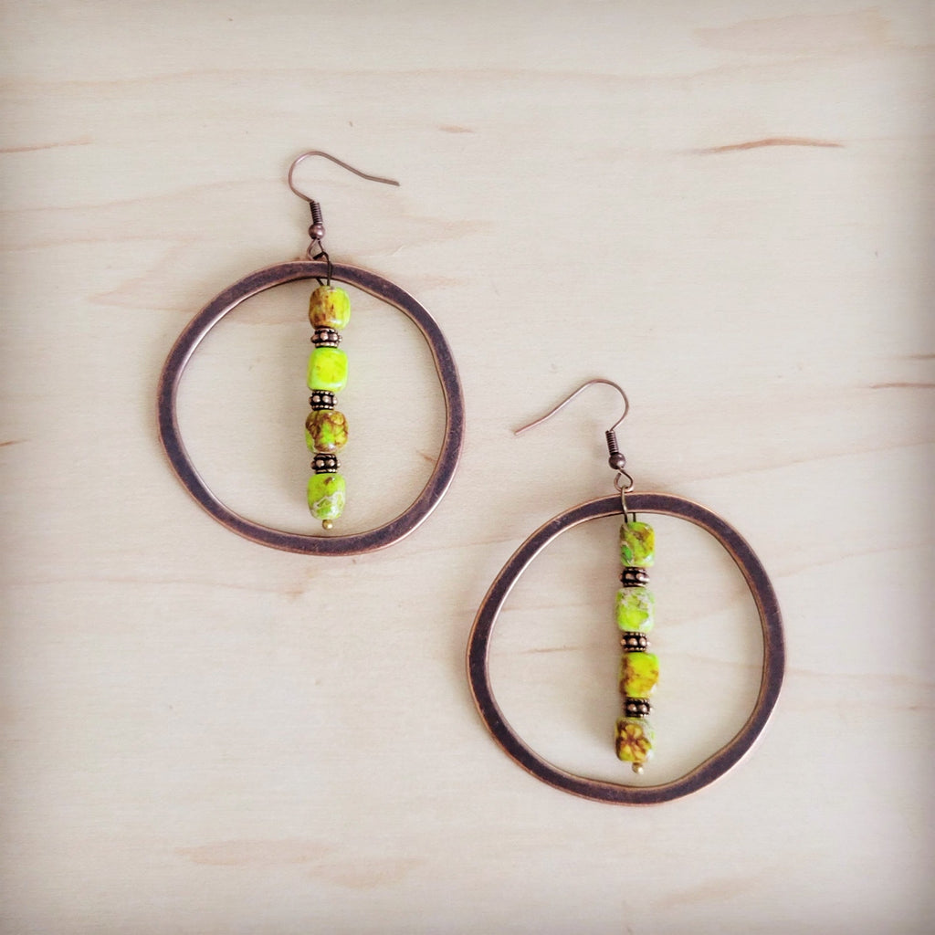 Western Copper Hoop Earrings w/ Lime Green Regalite 100a