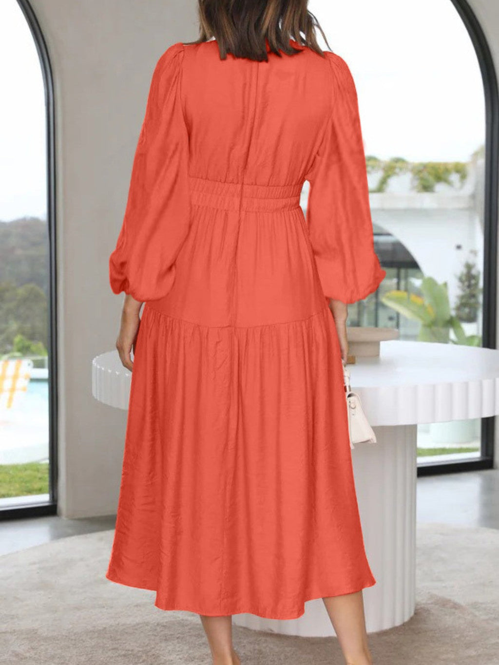 Bohemian Deep V-Neck Maxi Dress with Dramatic Balloon Sleeves