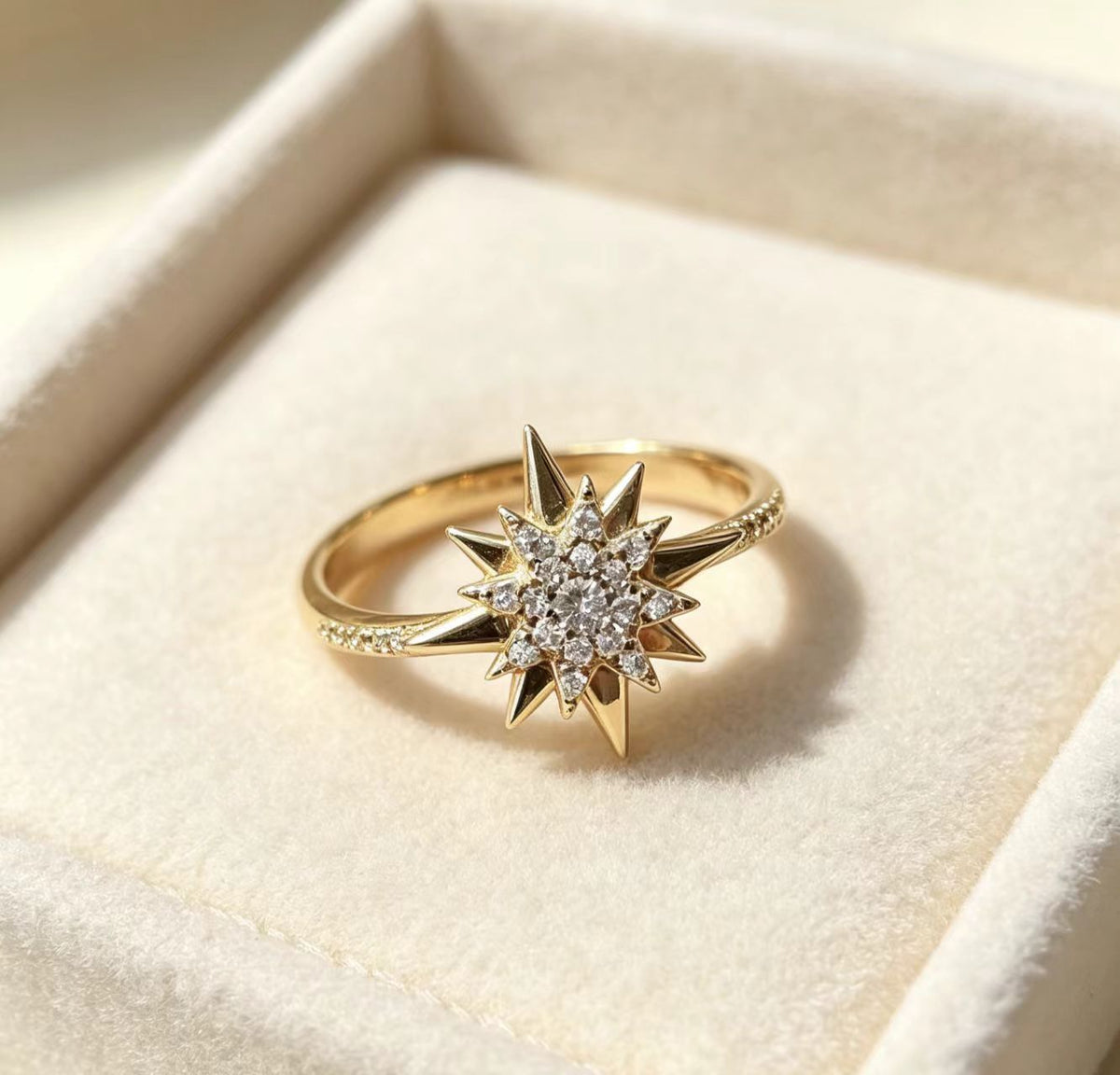 Sunflower-Gilded Five-Pointed Star Zircon Womens Ring
