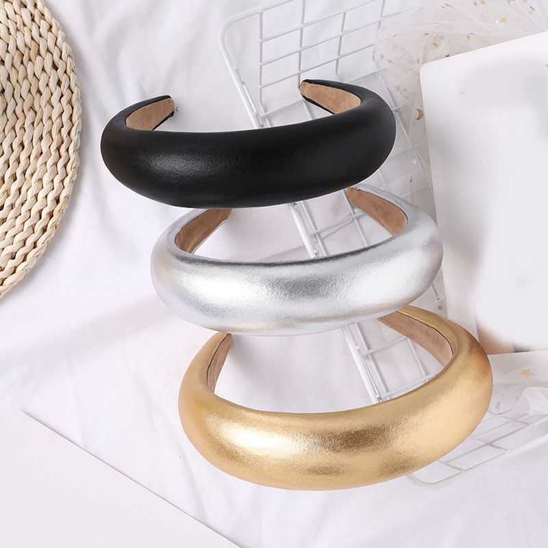 Women's Padded Wide Headband in Gold, Silver & Black PU - Image 3