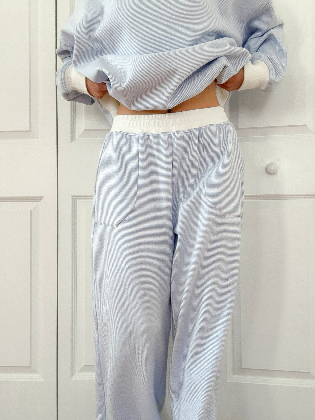 Blue and White Mini Striped Unisex Sweatpants Lounge Bottoms