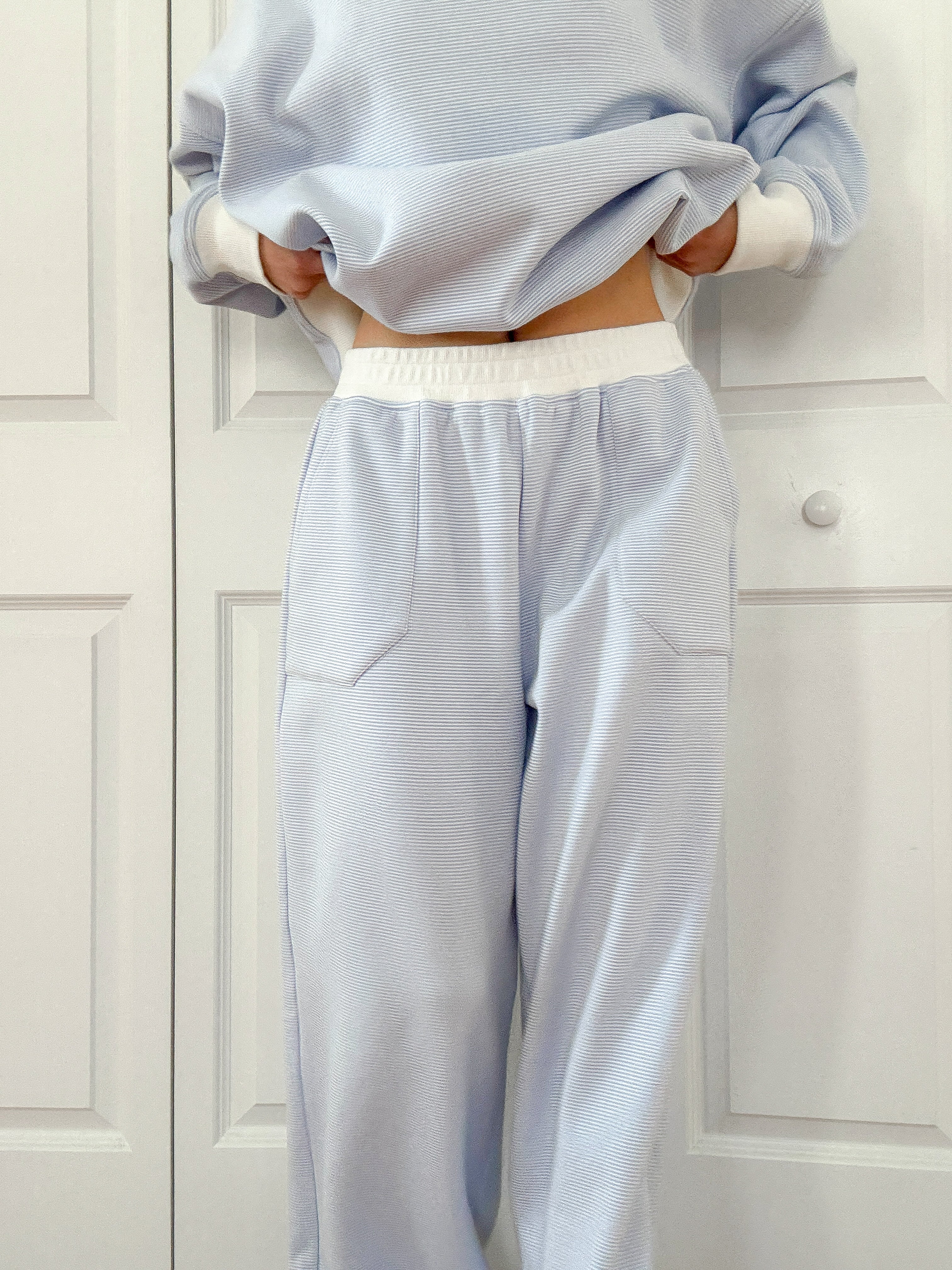 Blue and White Mini Striped Unisex Sweatpants Lounge Bottoms