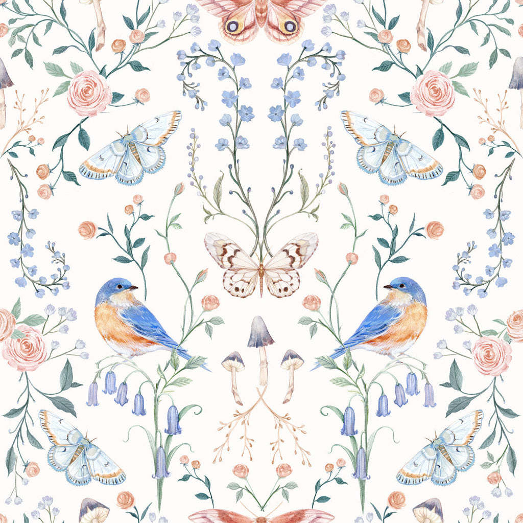 Hollis Botanical Floral Removable Wallpaper in White, Blue & Pink