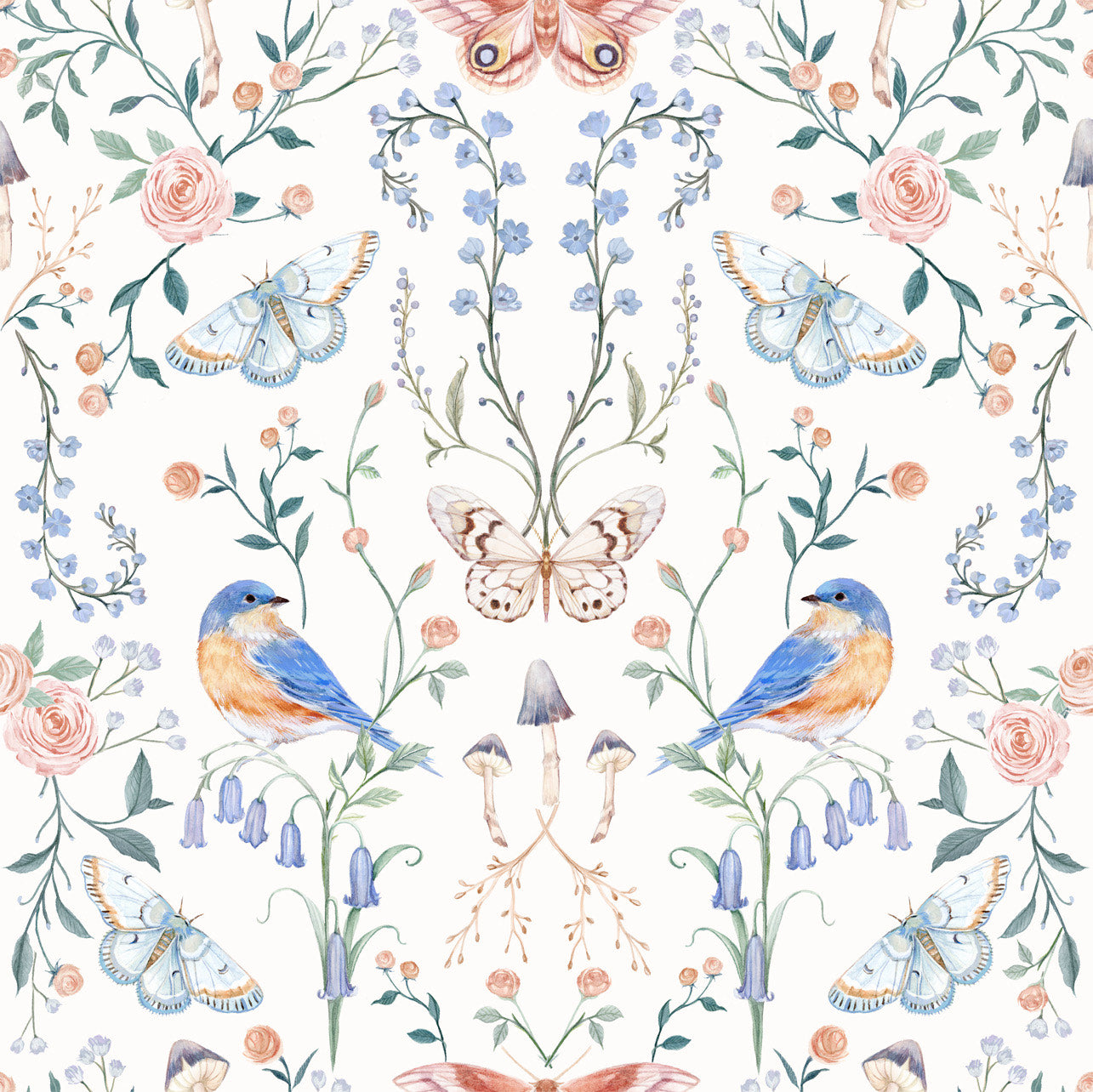 Hollis Botanical Floral Removable Wallpaper in White, Blue & Pink