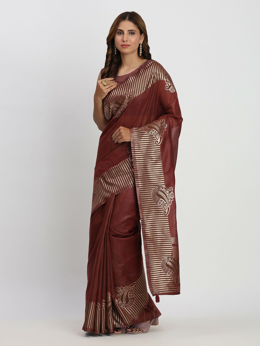 Maroon Linen Cotton Saree with Matching Blouse