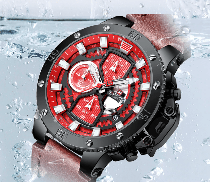 Men's Waterproof Casual Chronograph Watch with Leather Strap