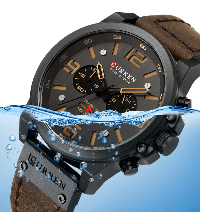 Retro Waterproof Chronograph Watch with Leather Strap & Steel Case