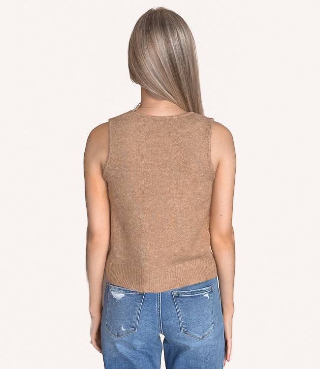 Brushed Tank Top in Toast - Minimalist Sleeveless Knit Crewneck
