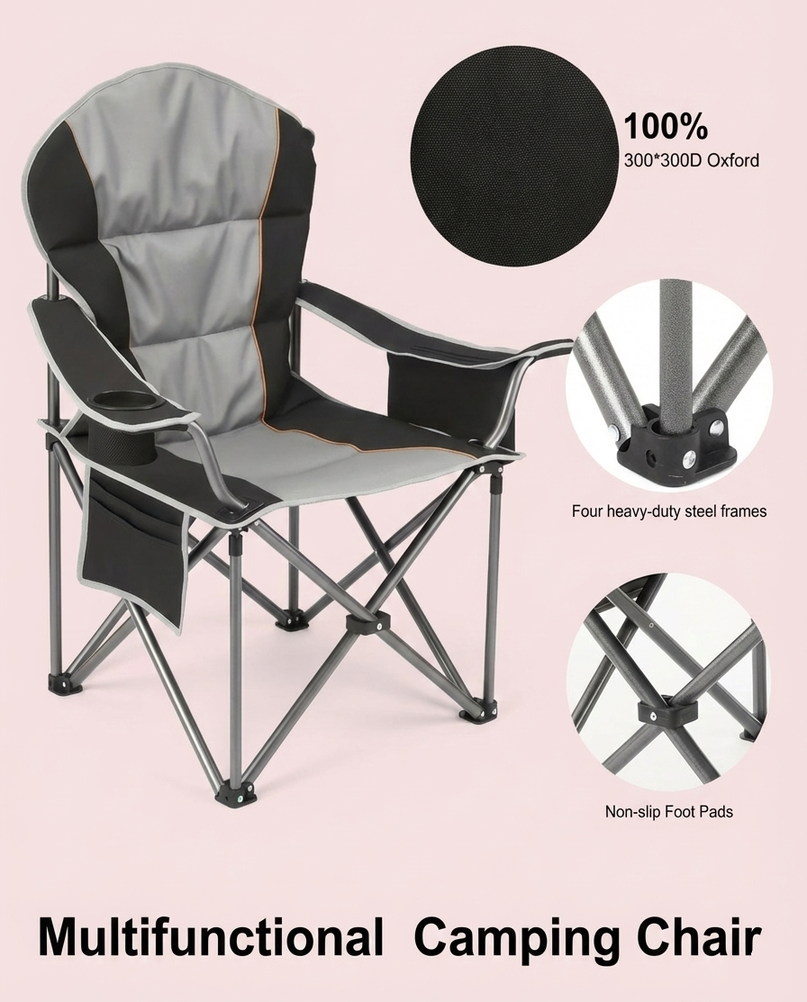 500 lbs Heavy Duty Folding Camping Chair with Cooler Bag