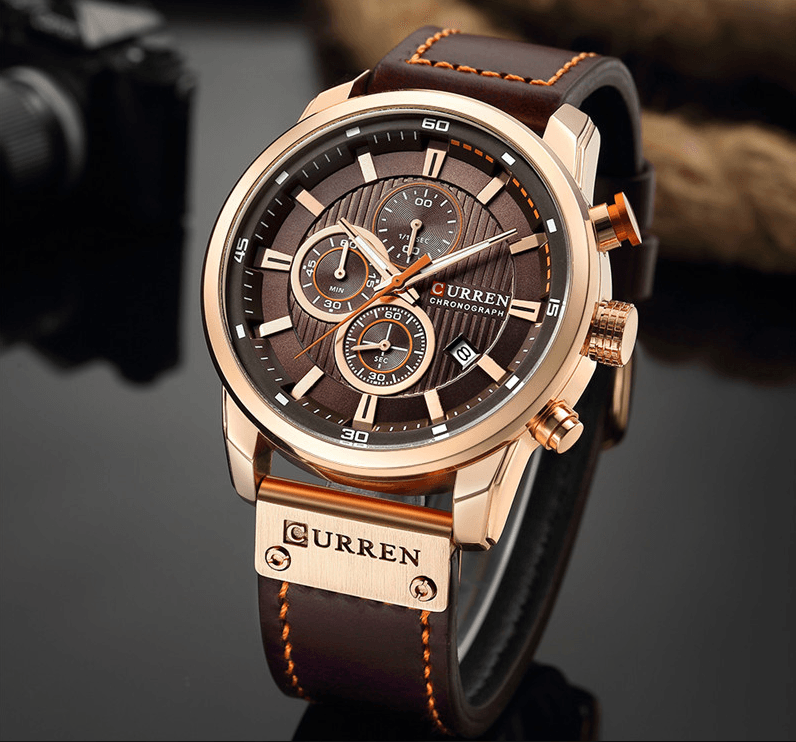 Men’s Elegant Sport Chronograph Watch with Leather Band