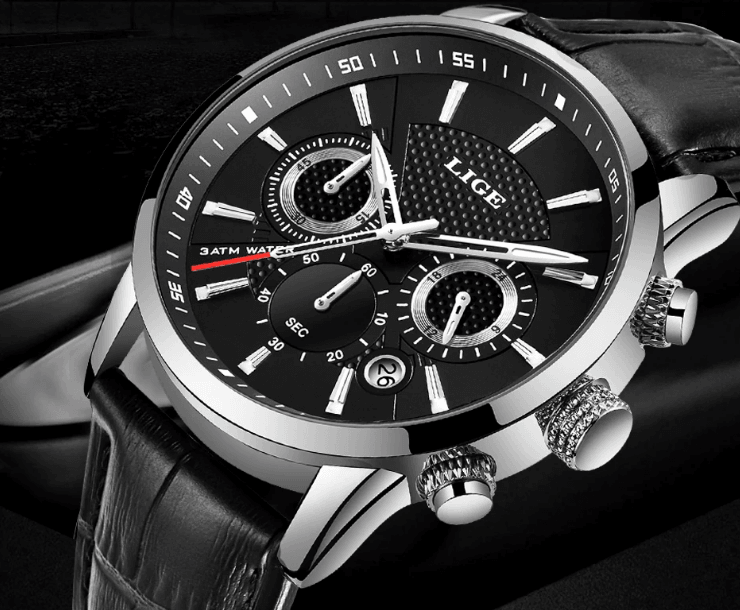 Men's Waterproof Chronograph Sport Watch with Leather Strap