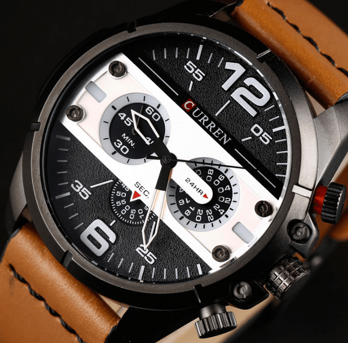 Men's Waterproof Retro Chronograph Watch with Leather Strap