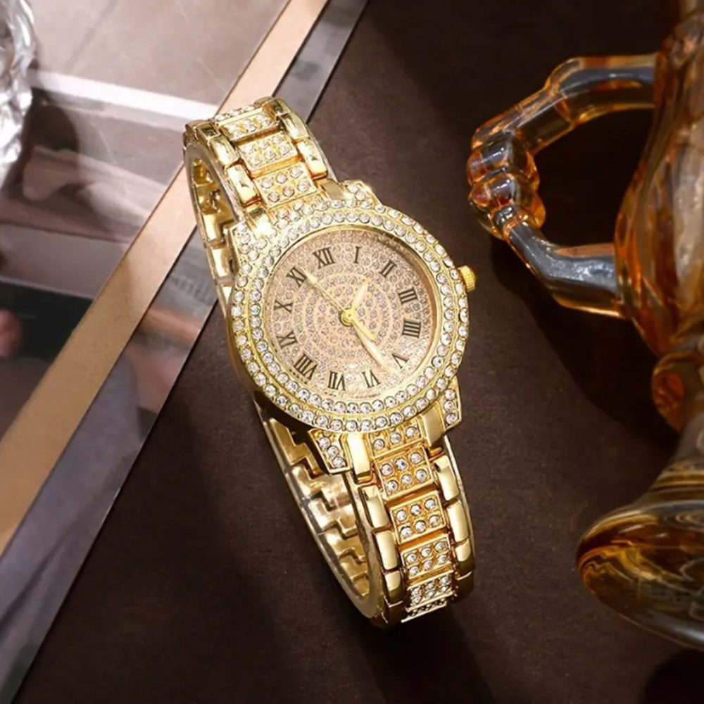 Ladies' High-end Watch With Diamond Studded Full Diamond Steel Linked List