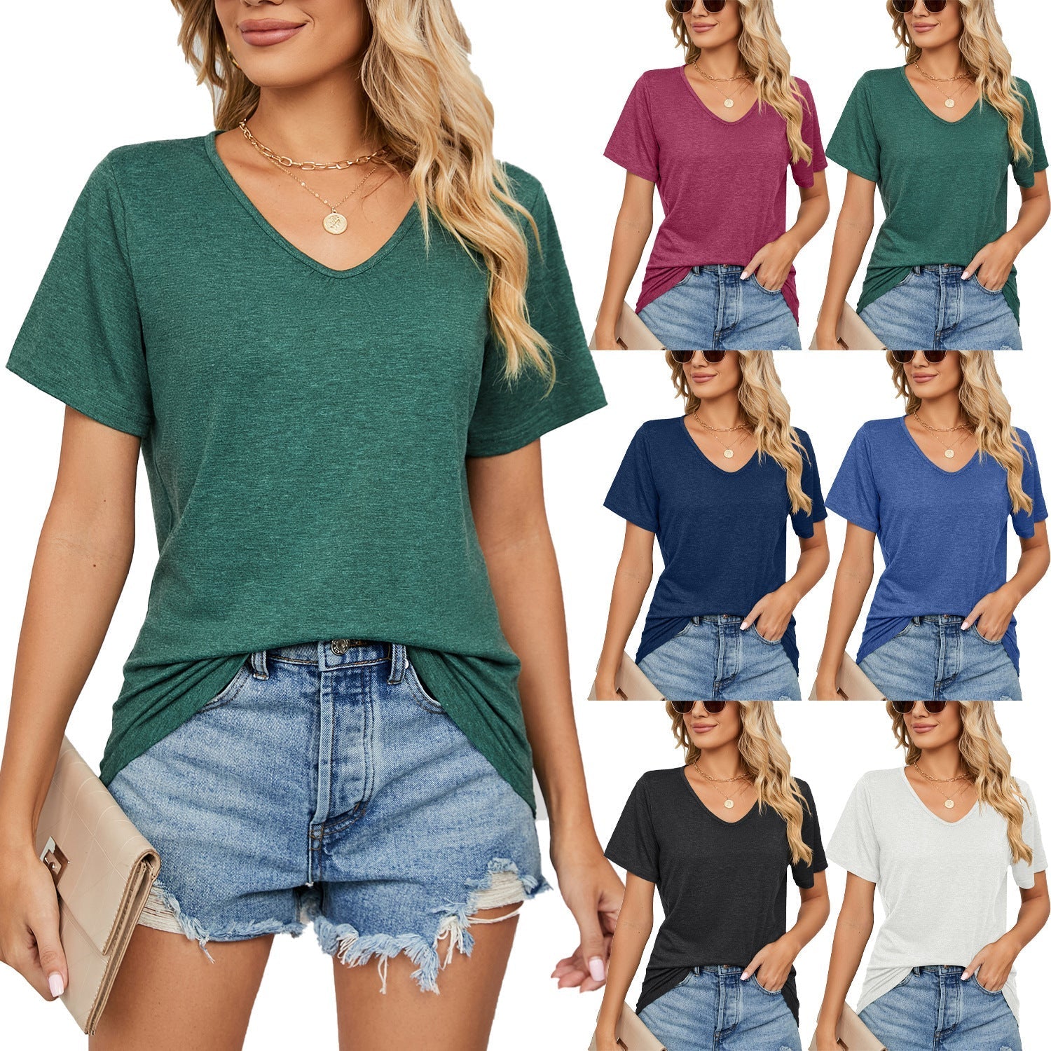 Women's V-Neck Loose-Fit T-Shirt Casual Summer Short Sleeve Top - Image 6
