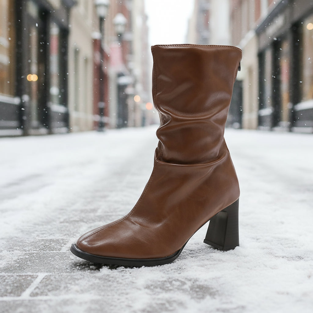 Women's High Heel Ankle Boots Wide Width Slouchy Autumn Winter - Image 5