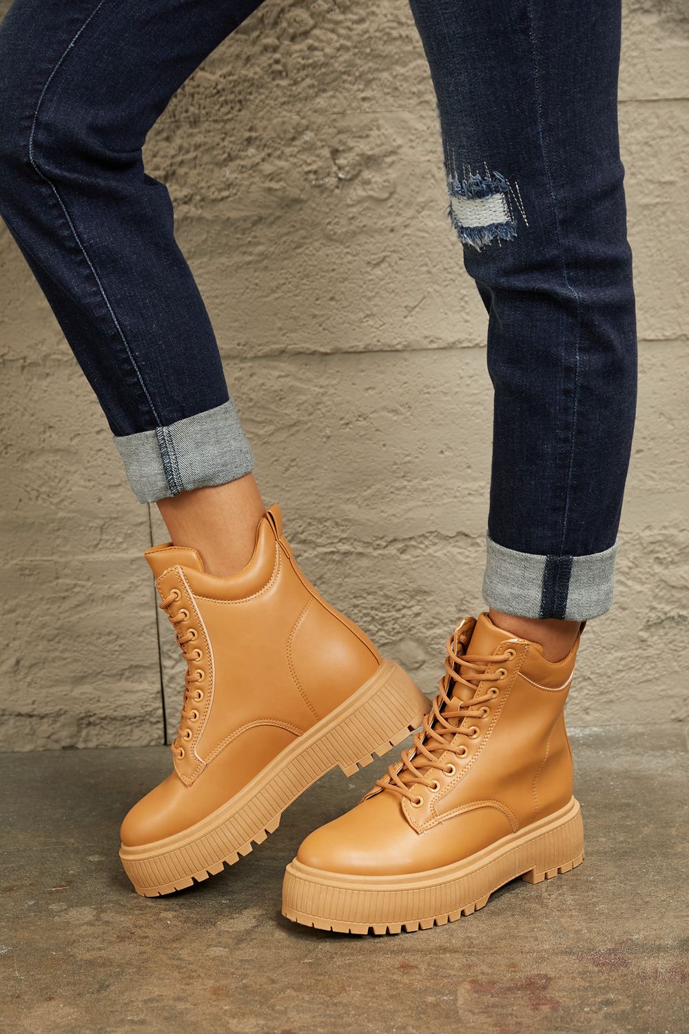 East Lion Corp Platform Combat Boots | Leather Lace-Up Booties