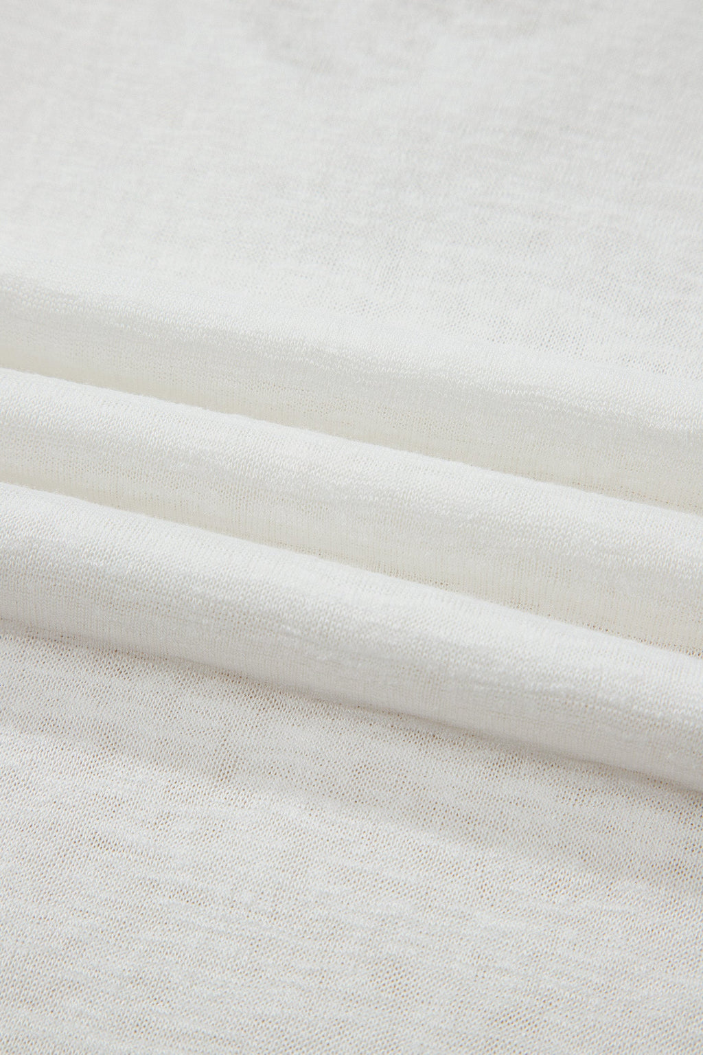 White Solid Hollowed Lace Trim V-Neck T-Shirt