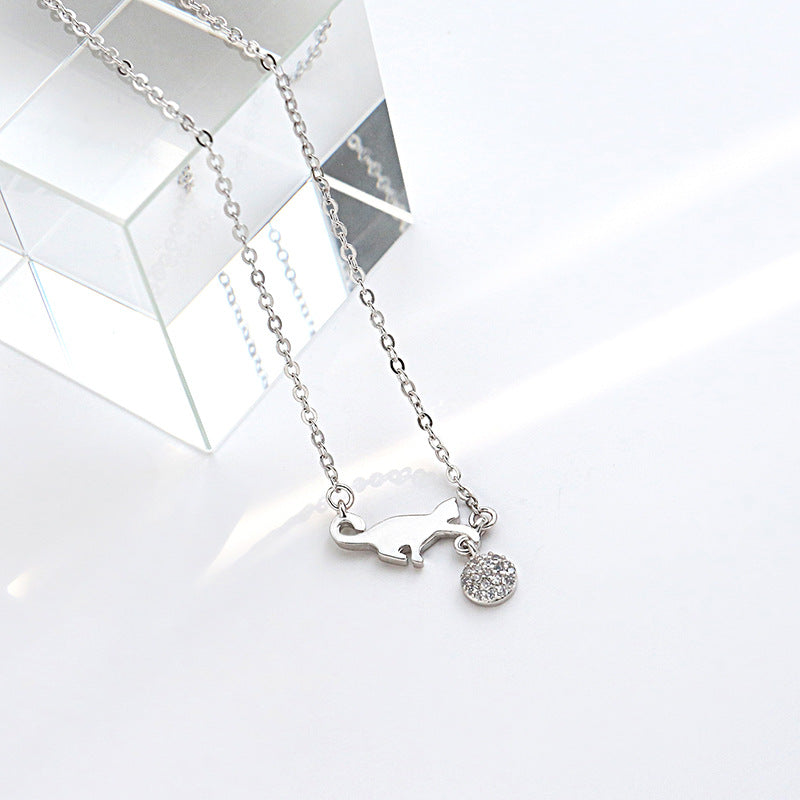 Niche Influencer Silver Necklace With A Cat Pendant For Women