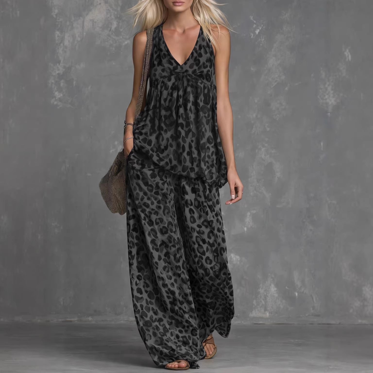 Women’s Leopard Print Sleeveless Tank Top and Wide-Leg Chiffon Pants Set - Image 4