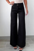 Black High Waist 2-Button Flared Jeans | Stretch Denim