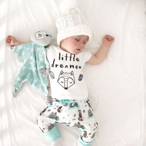 "Little Dreamer Fox Print Baby Outfit Set (2 Pieces)"