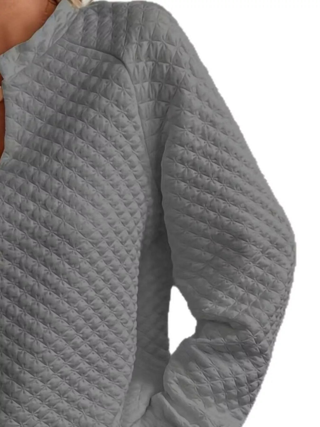 White Quilted Notched Neck Long Sleeve Sweatshirt - Image 20