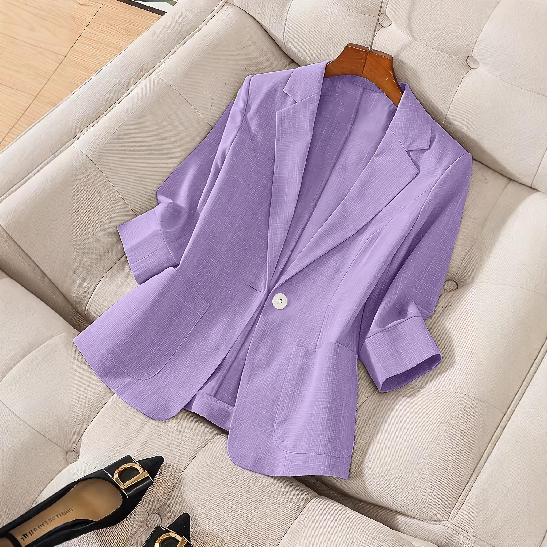 Women's Three-Quarter Sleeve Single-Button Casual Blazer - Image 3
