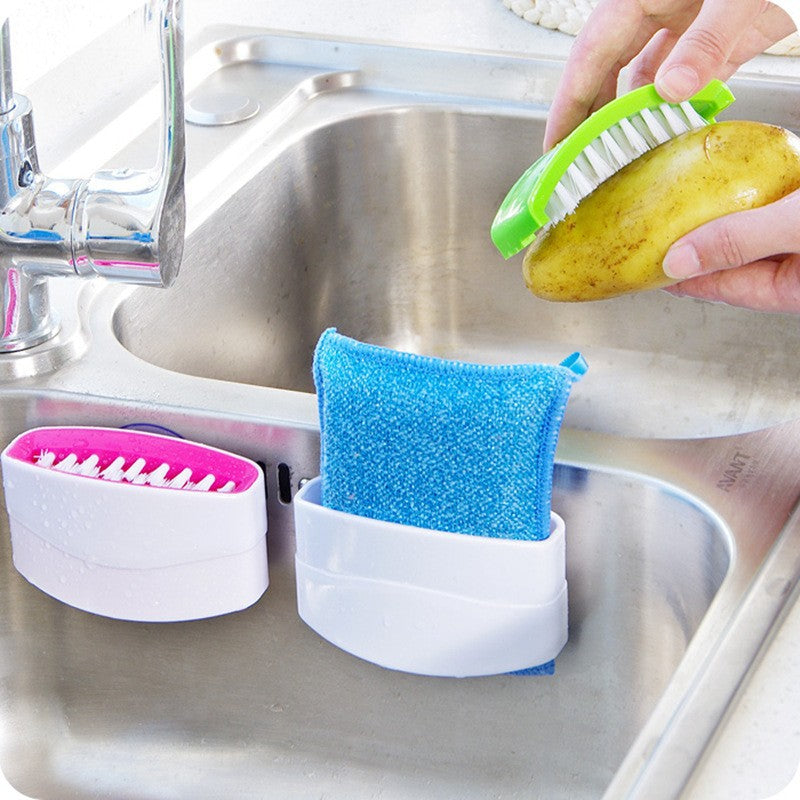 Multi-Purpose Kitchen Cleaning Brush with Suction Cup - 11x6x4cm
