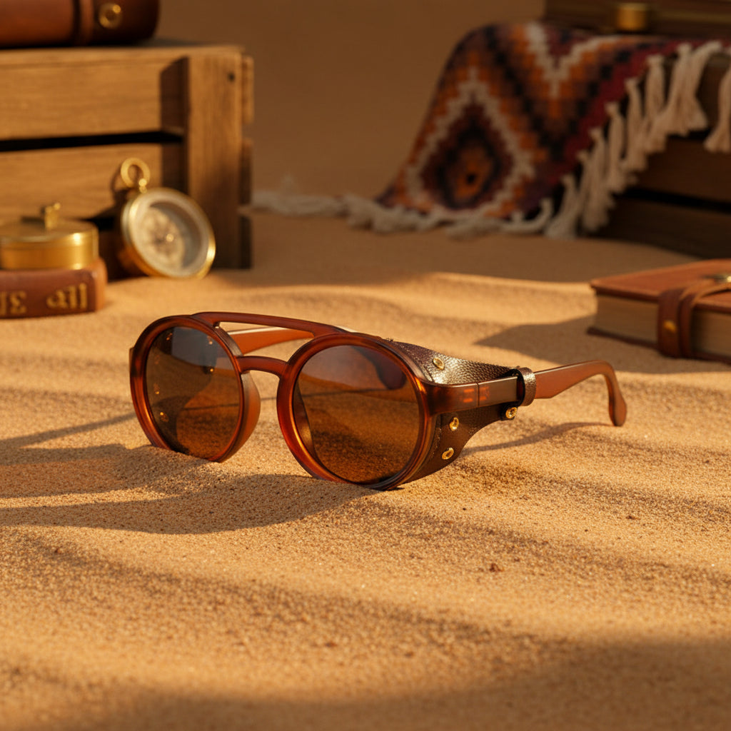 Retro Round Leather Frame Sunglasses – Vintage Steampunk Shades